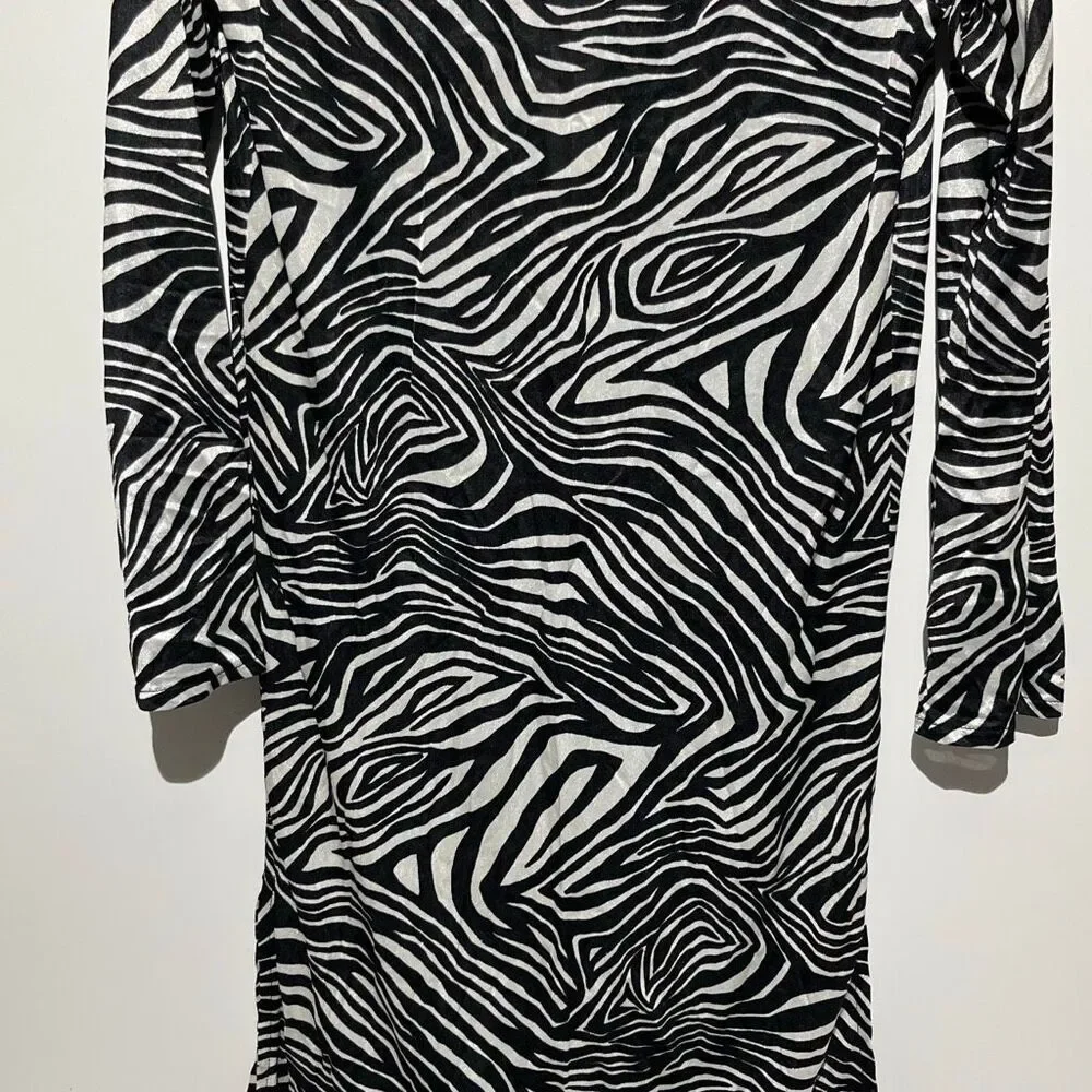 Victoria's Secret Women's Black White Zebra Print V-Neck Long‎ Sleeve Dress XS